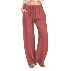 Cotton Linen Wide Leg Pants Full Length Casual Loose Straight Trousers - Image 6