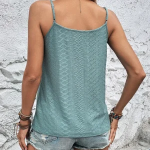 Elegant Beach Party Wear Eyelet V-Neck Sleeveless Upper Top Camis - Image 5