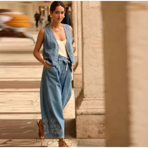 Elegant street wear solid hollow out denim pants suit - Image 6