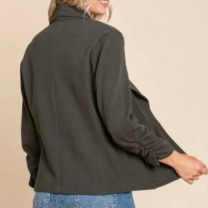 Elegant Outdoor Culture Code Full Size Ruched Open Front Long Sleeve Jacket - Image 4