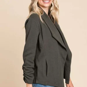 Elegant Outdoor Culture Code Full Size Ruched Open Front Long Sleeve Jacket - Image 3