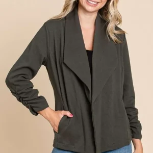 Elegant Outdoor Culture Code Full Size Ruched Open Front Long Sleeve Jacket - Image 2
