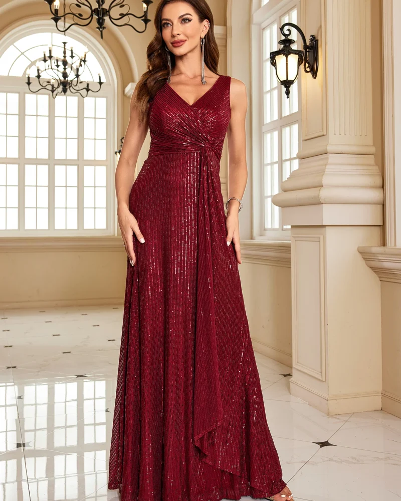 Elegant Sequin And Floor-Length Party Prom Gown