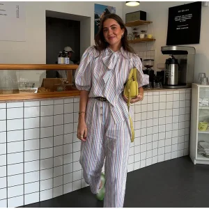 Elevate Style with Striped Buttons Straight Pant Suit Set - Image 4