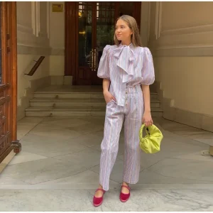Elevate Style with Striped Buttons Straight Pant Suit Set