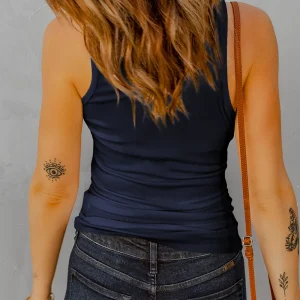 Fashion Notched Neckline Tank Slightly Stretchy Sleeveless Top - Image 2