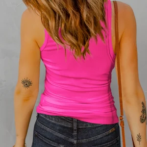 Fashion Notched Neckline Tank Slightly Stretchy Sleeveless Top - Image 10