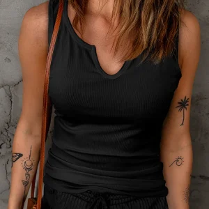 Fashion Notched Neckline Tank Slightly Stretchy Sleeveless Top - Image 9