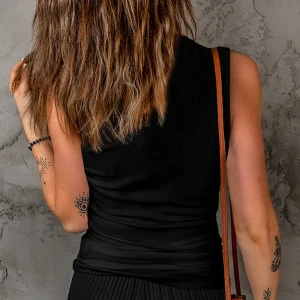 Fashion Notched Neckline Tank Slightly Stretchy Sleeveless Top - Image 8