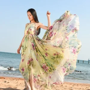 Floral Bohemian Beach Photograph Chiffon Elegant Party Strap Maxi Dress - Image 5
