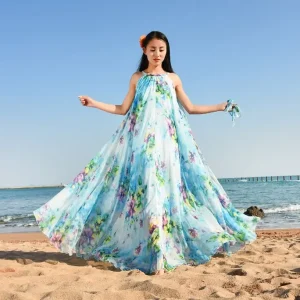 Floral Bohemian Beach Photograph Chiffon Elegant Party Strap Maxi Dress - Image 2