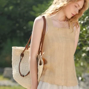 French Vintage Romantic Vacation Sleeveless Camisole Ladies Linen Tank Top - Image 7