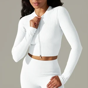 Front Zipper Yoga Tops Seamless Crop Top Fitness Shirts Long Sleeve Sports Top Gym Top Workout Active Wear - Image 9