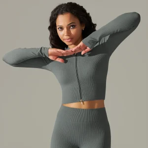 Front Zipper Yoga Tops Seamless Crop Top Fitness Shirts Long Sleeve Sports Top Gym Top Workout Active Wear - Image 8