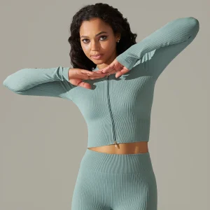 Front Zipper Yoga Tops Seamless Crop Top Fitness Shirts Long Sleeve Sports Top Gym Top Workout Active Wear - Image 14