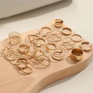 Pearl Heart Butterfly Braided And Stackable Rings 22 Pieces Set - Image 5