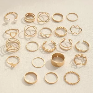 Pearl Heart Butterfly Braided And Stackable Rings 22 Pieces Set - Image 4