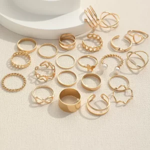 Pearl Heart Butterfly Braided And Stackable Rings 22 Pieces Set - Image 3