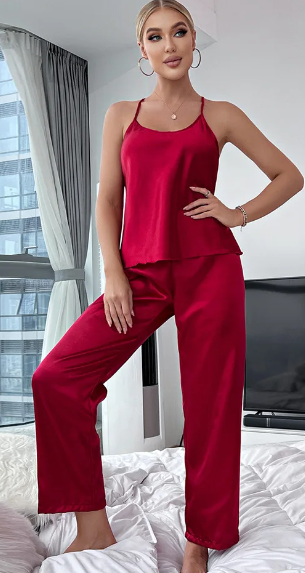 Solid Satin Long wear And Elastic Waistband Pajama Set