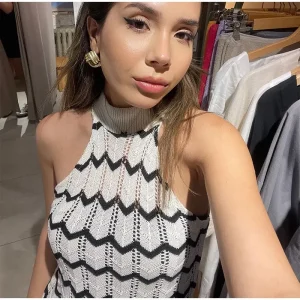 Striped Knitted Bodycon Mini Dress Street Outfit - Image 4