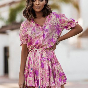 Floral Print Skater Dress Turn Heads with Lace Up Detail and Flared Silhouette - Image 4