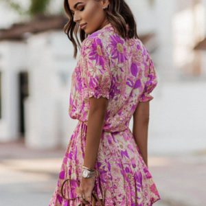 Floral Print Skater Dress Turn Heads with Lace Up Detail and Flared Silhouette - Image 3