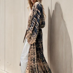 Bohemian Acrylic Printed Belt Kimono Plus Size Batwing Sleeve Loose Beachwear Swimsuit - Image 3