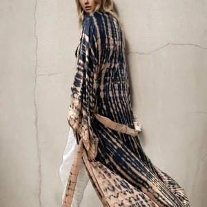Bohemian Acrylic Printed Belt Kimono Plus Size Batwing Sleeve Loose Beachwear Swimsuit - Image 4