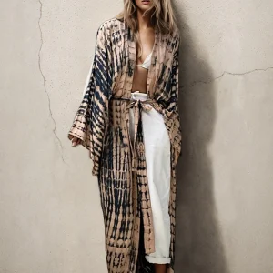 Bohemian Acrylic Printed Belt Kimono Plus Size Batwing Sleeve Loose Beachwear Swimsuit - Image 2