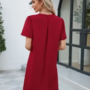 Casual Fashionable Satin Office V-neck Short Sleeved Loose Fitting Mini Dress - Image 20