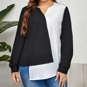 Casual Long Sleeve Color Block Plus Size Top Shirts Sprinf Fall Cloth - Image 6