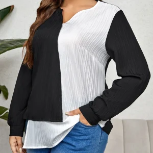 Casual Long Sleeve Color Block Plus Size Top Shirts Sprinf Fall Cloth - Image 5