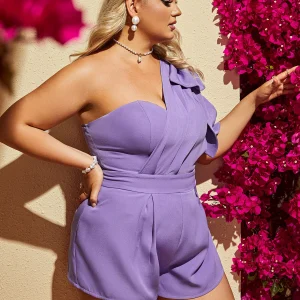 Casual Single Shoulder V-neck Sleeveless Waist Bow Plus Size Jumpsuit - Image 4