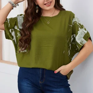 Casual Sleeve Round Neck Slight Stretch Plus Size Shirt - Image 12