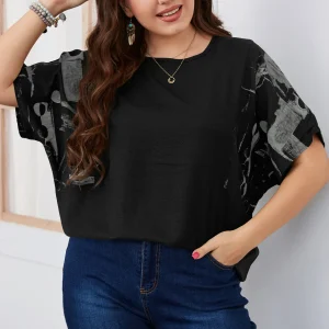 Casual Sleeve Round Neck Slight Stretch Plus Size Shirt