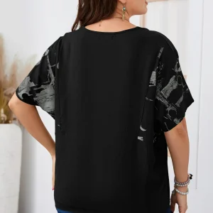 Casual Sleeve Round Neck Slight Stretch Plus Size Shirt - Image 4