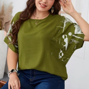 Casual Sleeve Round Neck Slight Stretch Plus Size Shirt - Image 10
