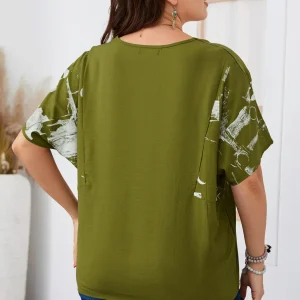 Casual Sleeve Round Neck Slight Stretch Plus Size Shirt - Image 13
