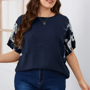 Casual Sleeve Round Neck Slight Stretch Plus Size Shirt - Image 7