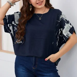 Casual Sleeve Round Neck Slight Stretch Plus Size Shirt - Image 6