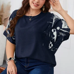 Casual Sleeve Round Neck Slight Stretch Plus Size Shirt - Image 5
