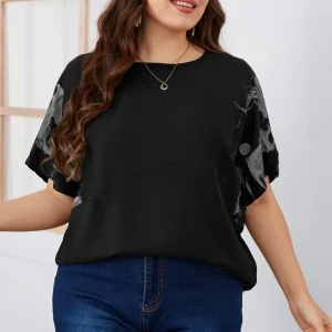 Casual Sleeve Round Neck Slight Stretch Plus Size Shirt - Image 2