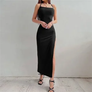 Casual Sleeveless Halter Neck Spaghetti Strap Bodycon Long Dresses