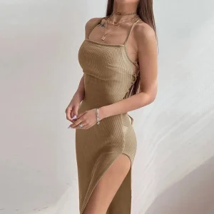 Casual Sleeveless Halter Neck Spaghetti Strap Bodycon Long Dresses - Image 7