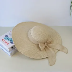 Casual Straw Bowknot Wide Brim Floppy Panama Outdoor Foldable Beach Sun Cap - Image 4