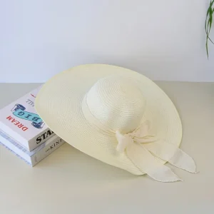 Casual Straw Bowknot Wide Brim Floppy Panama Outdoor Foldable Beach Sun Cap - Image 3