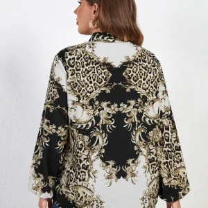 Casual Tied Neck Floral Print Blouses Female Long Sleeve Plus Size Shirt - Image 7