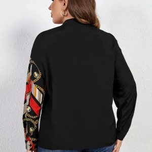 Casual V Neck Front Button Down Blouses Long Sleeve Plus Size Shirt - Image 6