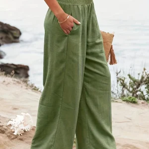 Casual Wide Leg Cotton Pleated Non Stretch Plus Size Linen Pants - Image 8