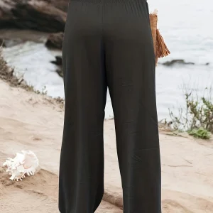 Casual Wide Leg Cotton Pleated Non Stretch Plus Size Linen Pants - Image 6